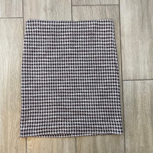 Ann Taylor Houndstooth 2 Piece Set Top & Skirt Tweed Knit Brown S MP Lined FA22 - Picture 5 of 16